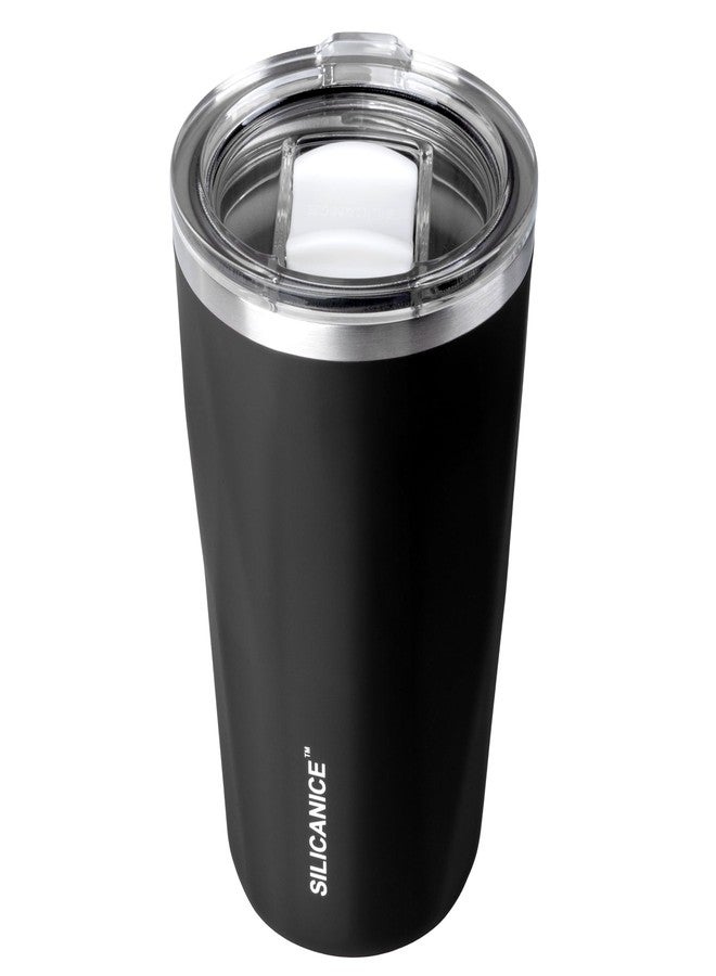 SILICANICE 20oz Insulated Tumbler Mug, Double Wall Stainless Steel 304 Travel Coffee Cup, Angular Design, Removable Slider, BPA Free Dishwasher Safe - Black - Image 1